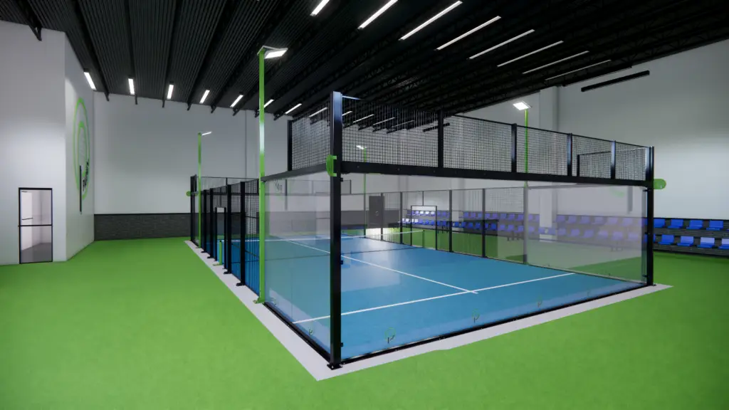 Indoor Panorama padelbaan I-Padel met 2 maal poedercoating en 10 jaar garantie, gemaakt van Nederlandse kwaliteit.