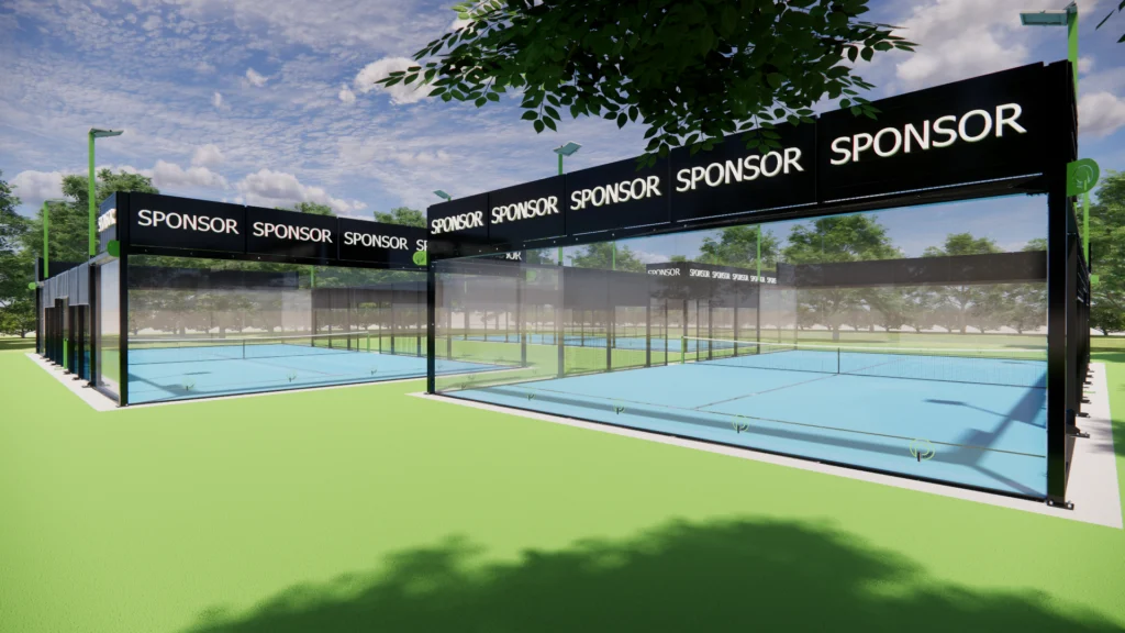 Velserbroek Hofgeest padelbanen met geluidsabsorberende panelen en geluidswallen outdoor panorama