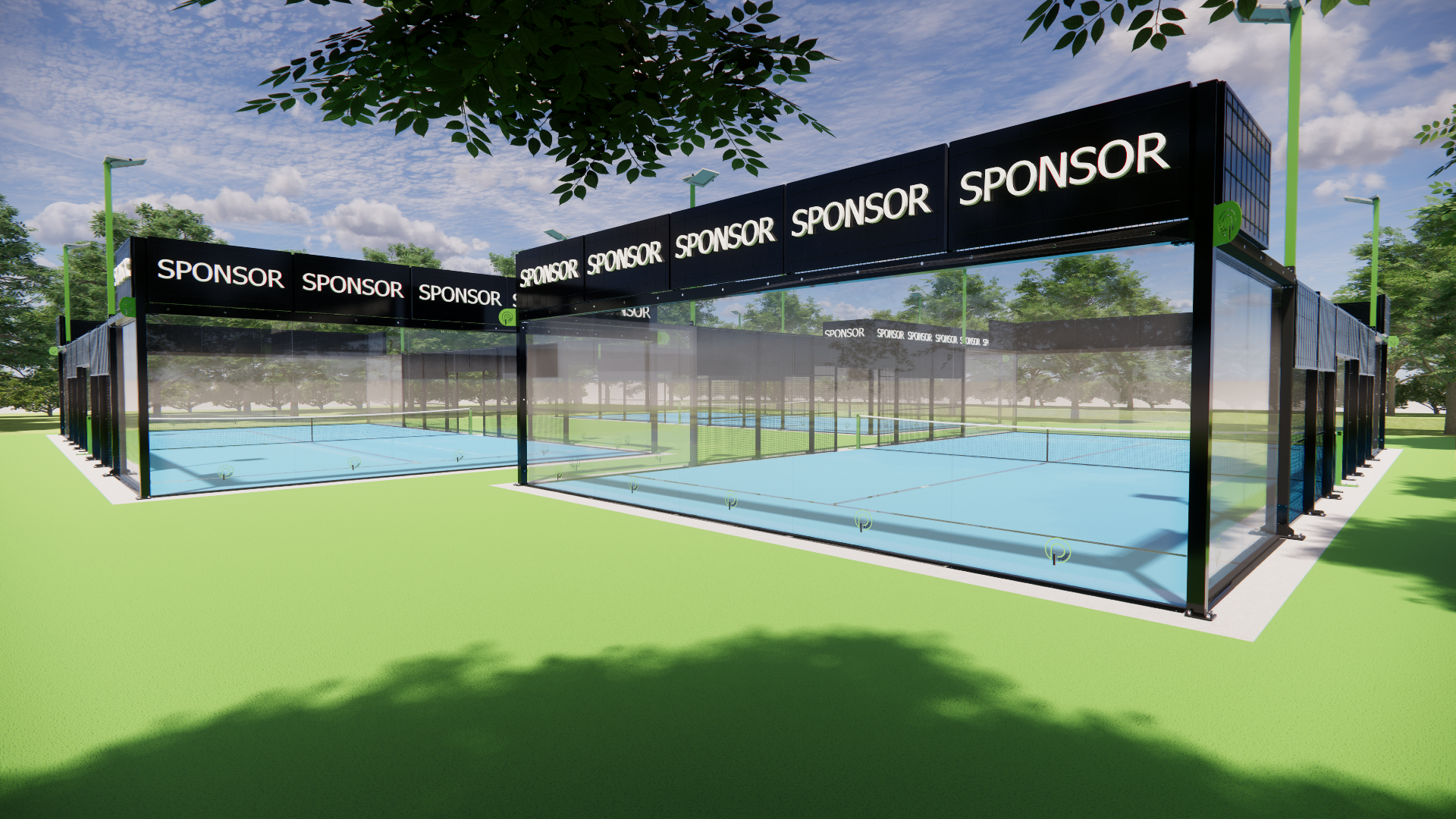 Velserbroek Hofgeest padelbanen met geluidsabsorberende panelen en geluidswallen outdoor panorama